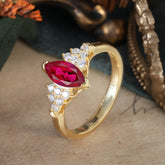 1CT Marquise Cut Ruby Cluster Engagement Anniversary Ring